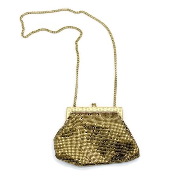 Whiting & Davis Mesh Vintage Gold Clutch Crossbody Purse - Picture 1 of 6